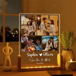 Premium Acrylic Photo Frame & Custom LED <b>Night</b> <b>Light</b> Lamp with USB DC Power Modern Design Eye Caring Feature Warm White - Product Image 2