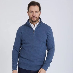 Sweat-shirt à capuche pour homme en coton, broderie personnalisée, coupe oversize, style streetwear, tricoté, bleu, avec fermeture éclair quart, OEM, vente en gros - Product Image 2