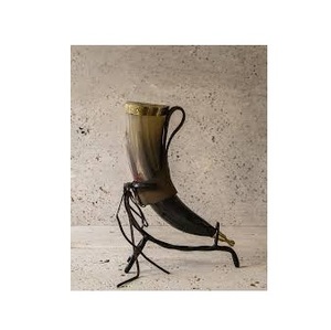 Indian Quality Natural <b>Crafts</b>-Viking Drinking Horn with Antique Animal Design Iron Stand Polished - Product Image 4