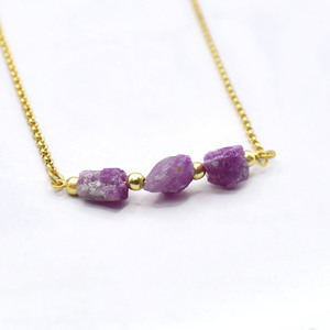 Raw Ruby Three Stone Necklace Gold Plated Cable Chain Handmade Birthstone Gemstone Jewelry Gift for Women Wife <b>Girlfriend</b> - Product Image 2