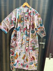 Bata Kimono de Algodón Rosa Floral para Mujer, Cuello en V, Cierre con Cordón, Ligera, Estampada, para Dama de Honor, Estilo Boho, Ropa de Dormir, Playa - Product Image 2