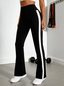 High Waist Black Flare Pants With <b>White</b> Side Stripe Sporty Yoga Pants Full Length Elastic Waist Women s Activewear Summer Style - Product Image 3