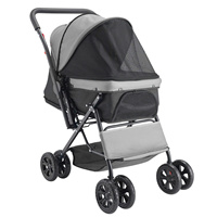 Poussette pliable pour chien imperméable à quatre roues avec housse en nylon et poignée réversible