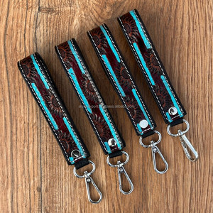 Mayorista Promoción Mano Tooled Leather Wristlet Llavero Western Floral Cuero Genuino Mujeres Muñequera Car Key Holder - Product Image 2