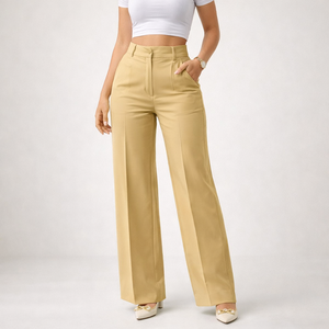 Pantalons décontractés pour femmes en gros, taille élastique, taille haute, respirants, vintage, anti-plis, écologiques, fabriqués au Bangladesh - Product Image 1