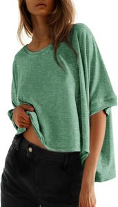 Camiseta de Manga Corta con Cuello Redondo Extra Grande para Mujer, 100% Algodón, Color Sólido, Corte Holgado, Estilo Tejido, para Primavera y Verano - Product Image 5