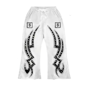 Ensemble de survêtement unisexe vintage blanc uni, en molleton 100% coton épais, sweat à capuche et pantalon, avec strass écologiques - Product Image 6