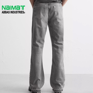Jeans évasés gris pour hommes, style vintage, coupe bootcut, denim délavé, pantalon rétro à jambe large, coupe slim, streetwear - Product Image 1