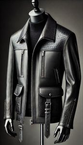 Veste de moto en cuir PU pour homme, col personnalisé, fermeture éclair, broderie décorative, coupe classique, style hiver, coupe-vent, respirante - Product Image 3