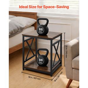 Tavolino Moderno a 2 Livelli con Ripiani Aperti, Struttura in Metallo a X, Comodino in Legno - Product Image 3