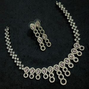 Classic American Diamond Bridal Jewelry <b>Set</b> Two-Piece Necklace and Earrings for Wedding Fashionable Classic Style - Product Image 1