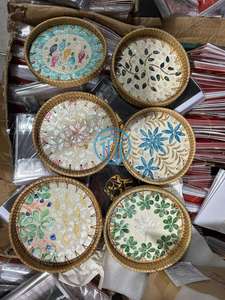 Exquisite Handmade Rattan Serving Tray with Iridescent Mother of Pearl Floral Inlay Refined Natural Woven <b>Frame</b> Sophisticated - Product Image 5