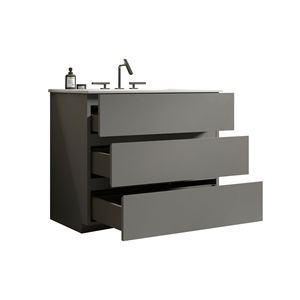 Mobile bagno moderno TIA da 90 cm grigio con lavabo, 3 fori per rubinetteria, ampio spazio contenitivo, mobiletto autoportante per bagni piccoli - Product Image 3