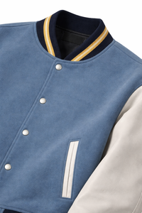 Men's Blue White Varsity Jacket Turn-down Collar Button Front Regular Fit Casual Winter Solid Color 100% <b>Wool</b> Breathable - Product Image 6