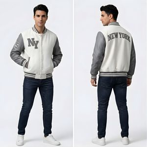 เสื้อแจ็คเก็ตวาร์ซิตี้ผ้าฟลีซหนานุ่ม แขนหนังเทียมตัดต่อสีตัดกัน ระบายอากาศได้ดี เป็นมิตรกับสิ่งแวดล้อม ทรงสลิมฟิตสำหรับผู้ชาย สวมใส่สบายๆ - Product Image 2