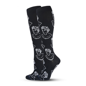 Black <b>Knee</b> <b>High</b> <b>Socks</b> With White Character Pattern Jacquard Knit Casual Style Adult Women's <b>Socks</b> - Product Image 2