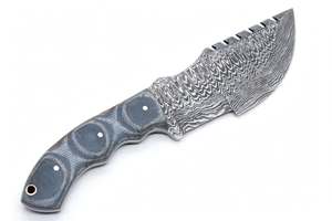 Couteau utilitaire lourd en acier Damas fait main, manche en Micarta gris, outil artisanal à double affûtage - Product Image 5