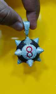 Colgante de Moissanita Hip Hop con diseño de bola de billar número 8, estilo Sport Spike, de Plata 925, con incrustaciones de circonitas, inspirado en Trippiered - Product Image 5