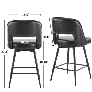 2pcs <b>Black</b> PU Swivel <b>Bar</b> <b>Stools</b> with Open Backrest and Metal Legs - Product Image 3