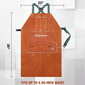 Tablier de soudeur robuste en cuir croûte de vachette, résistant aux flammes et à l'abrasion, protection corporelle, style uni, vêtement de travail pour la lutte contre les incendies - Product Image 4