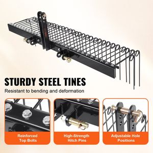 Râteau désherbeur paysager de 72 pouces avec 32 dents en acier, adaptable pour attache 3 points catégorie 1, outil désherbeur de pelouse - Product Image 3