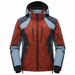 Men's Hooded Ski <b>Jacket</b> Red Blue Color Blocked <b>Waterproof</b> 10,000mm for Stretch -Tex Zipper Closure - Product Image 4