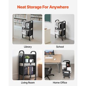 Carrello Porta Libri con Ruote, Capacità 68 kg, Scaffali a Doppio Lato a Forma di L, Altezza 5 cm, Dimensioni 17,7 x 13,0 x 34,6 Pollici - Product Image 6