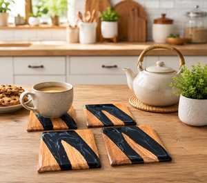 Ensemble de sous-verres en résine époxy et bois de luxe, sous-verres modernes faits à la main pour protéger la table, pour la maison, le bureau et le café - Product Image 3