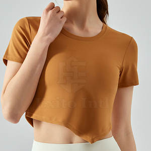 เสื้อยืดครอปแขนสั้นแฟชั่นฤดูร้อนสำหรับผู้หญิง ระบายอากาศได้ดี คุณภาพสูง ผ้าฝ้ายแท้ 100% สีพื้น สไตล์ลำลอง - Product Image 5