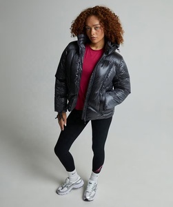 <b>Women</b> Solid Hooded Bomber <b>Jacket</b> Outdoor <b>Lightweight</b> <b>Waterproof</b> Nylon Lined Winter <b>Jacket</b> Regular Fit Custom Cropped Polyester - Product Image 2