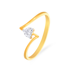 Bague élégante en or jaune 14 carats massif avec diamant en forme de cœur, sertissage bypass moderne, pierre unique, bijoux fins pour femme - Product Image 1