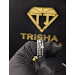 Luxury Full Iced Moissanite Diamond <b>Ring</b> in 925 Sterling <b>Silver</b> Hip Hop Statement Band for <b>Men</b> and Women By Trisha Jewels - Product Image 1