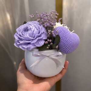 Bouquet de bougies à la lavande en vase en céramique décoratif, cire de soja personnalisée, texture nid d'abeille, décoration de luxe pour la maison, cadeau de mariage - Product Image 1