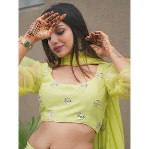 Magnifique Paillettes Vert Lime Georgette Sangeet Wear Lehenga Choli - Product Image 2