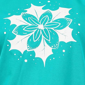 T-shirt décontracté pour femme, col rond, manches courtes, imprimé floral vert sarcelle, coupe ample, printemps-été, 100 % coton jersey tricoté - Product Image 6