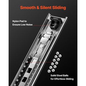 Guide per cassetti per impieghi gravosi da 60 pollici, 1 paio, con cuscinetti a sfera bloccabili, estensione completa a 3 sezioni, capacità di carico 250 libbre, montaggio laterale - Product Image 4