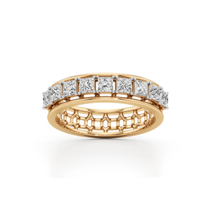 Women's 18K Solid Gold Princess Cut Diamond Eternity Band <b>Ring</b> Channel Setting Classic Geometric Wedding Jewelry - Product Image 2