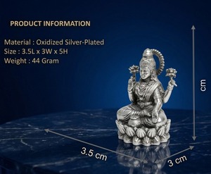 Jaipur Metals - Ídolo de la Diosa Lakshmi en Latón Oxidado Plateado con Plata 999, 100% Latón, 3.5 cm, 44 g, Hecho a Mano, Estilo Moderno - Product Image 2
