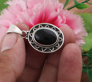 Natural Black Onyx Oval Charms <b>Necklace</b> 925 Sterling Silver Platinum Plated Vintage Jewelry Chain November Birthstone Gift - Product Image 3