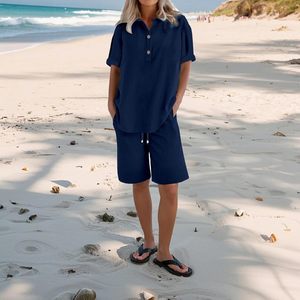 Conjunto de Ropa Casual de Punto de Algodón para Mujer, Transpirable y Ecológico, Camiseta Larga y Pantalones Cortos, Corte Holgado, Ropa de Estar en Casa - Product Image 1