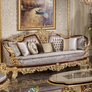 Ensemble de canapés sectionnels de luxe en bois de mahogany massif, design français, pour salon de villa, meubles rembourrés sculptés à la main, fabriqués en Indonésie - Product Image 2