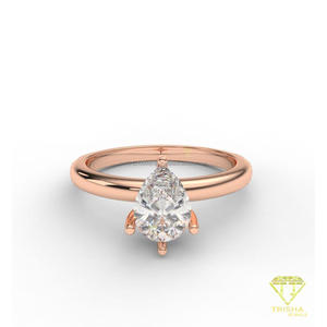 Bague de fiançailles solitaire en moissanite taille poire en or jaune, classique à quatre griffes, pour femme - Product Image 6