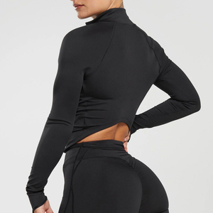 Women Solid Color Long Sleeve <b>Mock</b> <b>Neck</b> Zipper Crop <b>Top</b> Seamless Yoga <b>Top</b> Full Sleeve Skinny Fit Sportwear Fitness Jacket Women - Product Image 6
