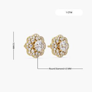 Pendientes de Lujo con Diamantes Cultivados en Laboratorio, Oro de 14K, Diseño de Flor Redonda, 1 Ct, 10mm, Halo, Certificación IGI, Regalo para Mujer, Boda, Fiesta - Product Image 3