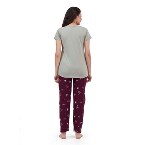 Conjunto de Pijama de Dos Piezas para Mujer, Talla Grande, 100% Algodón, Transpirable, Diseño Frontal Personalizable, Mangas Cortas - Product Image 2