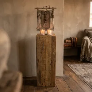 Grande table d'appoint rustique en bois, piédestal en bois recyclé naturel, décoration intérieure, meubles de salon - Product Image 4