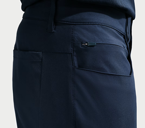 Men's Navy Blue Straight Fit Oxford Trousers High Waist Anti-Wrinkle Smart Casual Pants with Side Pockets Button Fly - Product Image 6