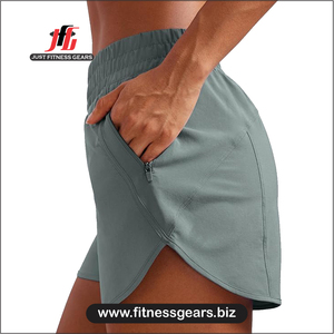 กางเกงวิ่งขาสั้นเอวกลางสำหรับผู้หญิง JUST FITNESS GEARS ผ้าโพลีเอสเตอร์แห้งเร็ว ซับในตาข่าย 3 นิ้ว ทรงดอลฟิน มีซิป เหมาะสำหรับออกกำลังกาย - Product Image 3