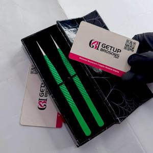 GETUP BROSONS IMPEX แหนบดัดขนตาสแตนเลสป้องกันไฟฟ้าสถิตย์ สีเขียว ด้ามจับเพชร ปลายเรียบ ขนาด 10 มม. - Product Image 2