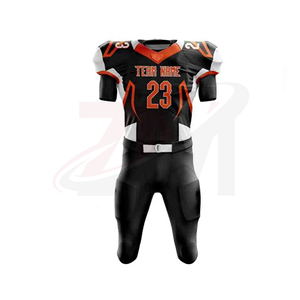 Ensemble d'uniformes de football américain noir et orange, impression par sublimation, polyester respirant, équipement d'équipe pour hommes adultes - Product Image 2